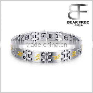 Religious Stainless Steel Bio Magnetic Germanium Health Bracelet for Men Women Two Tones
