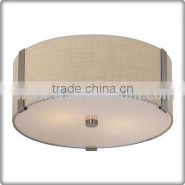 UL CUL Listed Semi Hotel Bedroom Flush Fabric Ceiling Lamp In Brushed Nickel Finish C40734