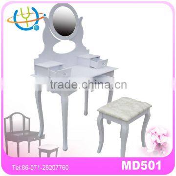 Top wooden dressing table with mirror and stool