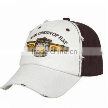 100% cotton twill worn-out washed baseball cap with flat embroidery logo