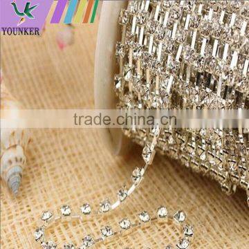 3 FEET 1 Yard SS6 2mm Clear Crystal Silver Plated Rhinestone Chain Trims Cup Chain Wedding Garments Decoration YSCHC1031