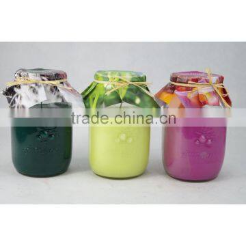 scented colored glass candle with printed paper size 85mmD*170mmH