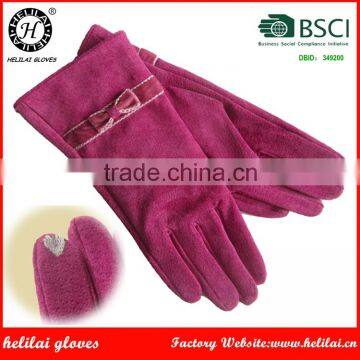 Helilai Customized Leather Gloves Women Smart Phone Suede Leather Gloves Classical Winter Ladies Gloves