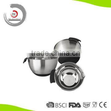 Stainless steel ceramic mixing bowl set of 3 with non-skid silicone bottom(black)