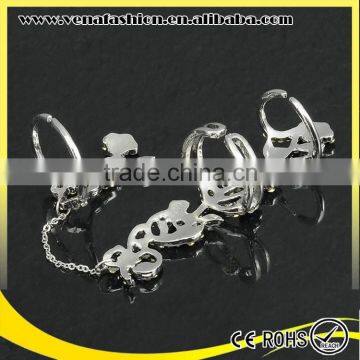 Novelty Antique Silver Rose Flower Shaped Double Ring photo-5