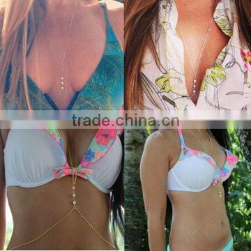 European and American Women Summer Cloth Accessory Sexy Crystal Crossover Belly Body Chain jewelry