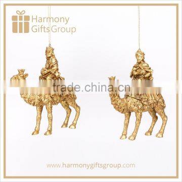 Gold Three Kings Holding Treasure on Camel Resin Figure Home Decoration