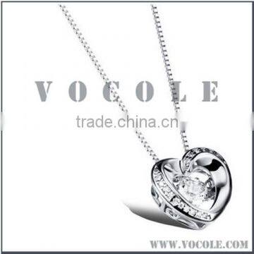 three-dimensional crystal heart pendant thin chain girls engagement necklace