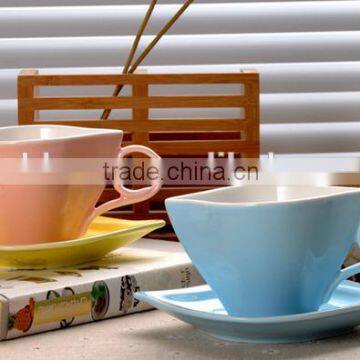 creative elegant white bluse pikn 3 colors leaf petal shape gift ceramic coffee mug and saucer 2 in 1 set