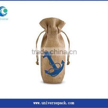 Custom logo jute wine pouch with drawstring