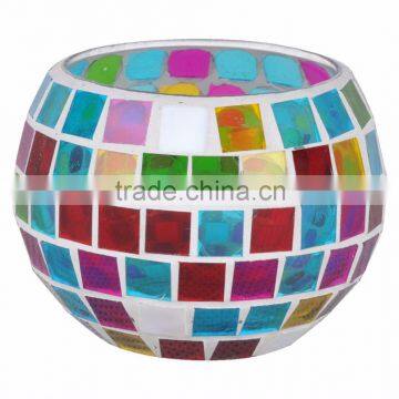 Colorful Round Mosaic candle holder glass