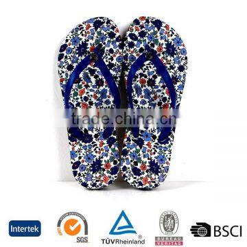 2016 cheap hotel women nice flower printed plastic upper blue daily use bathroom slippers