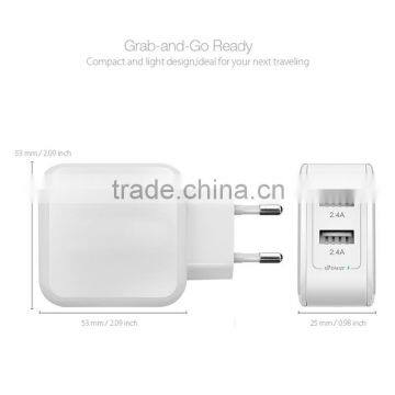 CE FCC Rohs EU plug daul usb travel charger 4.8A for iPhone/iPad and Samsung