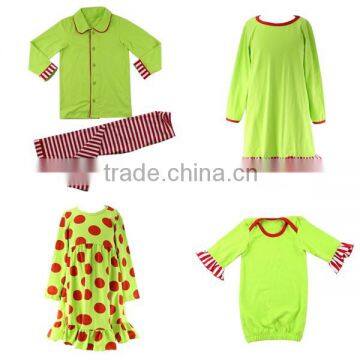 2016 lime green red striped ruffle baby pajamas set night dress gown kids children christmas clothing holiday siblings pajamas