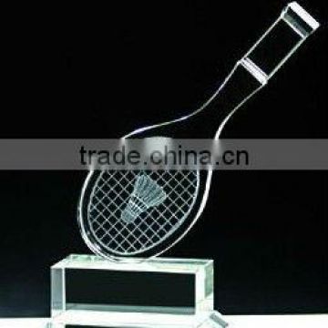 3D Laser Crystal Badminton Trophy For Sports Keepsake