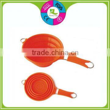 New design high quality folding silicone strainer stainless steel collapsible colander