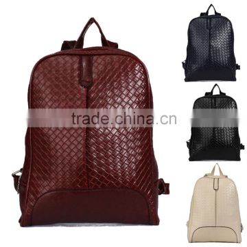 Luxury Women Girls Leather Woven Backpack Campus Shoulder Bag Bookbag Satchel