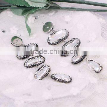 Newest Design Freshwater Pearl Beads With Rhinestone Earrings, Pave Crystal Druzy Pearl Earring For Women photo-2