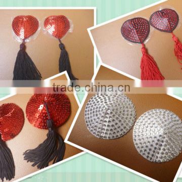 bright red rose crystal nipple pasties with tassel