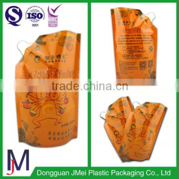 Food safety plastic stand up pouch with corner spout for sirop packaging