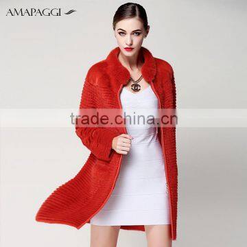 Wholesale long women red knitted mink fur coat for fashion ladies