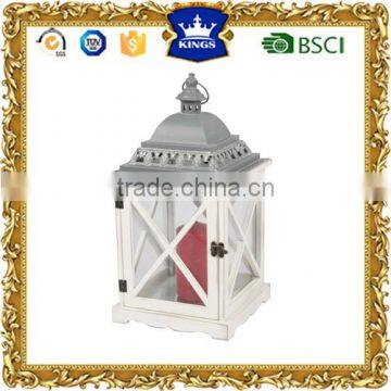 High quality LED candle wooden lantern with grey metal top