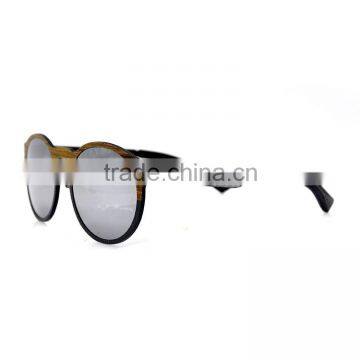 Retro Round Wood and Carbon Fiber Double Materials Sunglasses