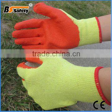 BSSAFETY Yellow cotton knitted crinkle latex coated anti slip work gloves