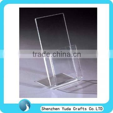 L shape acrylic table top menu holder with brochure,acrylic brochure shelf