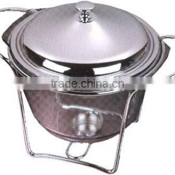 Round soup warmers with chrome line stand