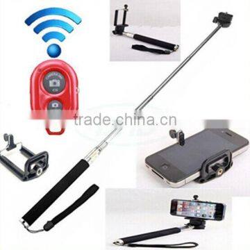 Extendable Self Portrait Selfie Stick Handheld Monopod, Wireless Bluetooth Remote Shutter Control for IOS Android