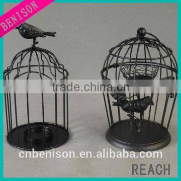 Antique color outdoor decorative metal birdcage with glass candleholder