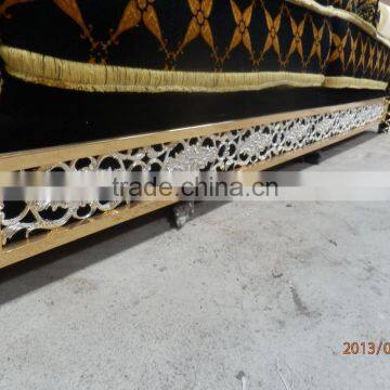 Italy Gorgeous 18/24K Gold Plated Living Room Furniture/ European Classic Royal Brass Carving Fabric Upholstery Gilded Sofa Set photo-6