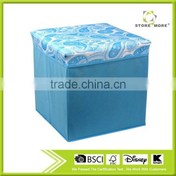 Fabric Folding Blue Small Size Storage Ottoman