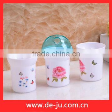 White PS Cups Transparent Cover Rose Bathroom Set