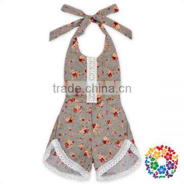 Navy Floral Lace Shorty Halter Bubble Romper photo-4