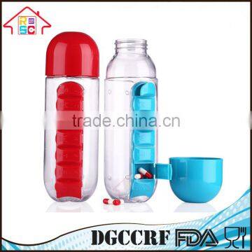 NBRSC Portable Water Bottle with Weekly Pill Box Organizer As Seen on TV