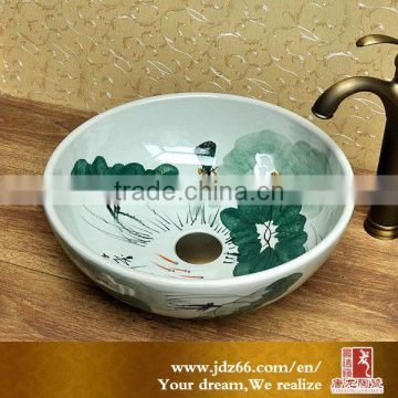 Hot Selling Glamorous Porcelain Wash Basin Cabinet with Artistic Hand Painting