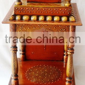 Hand Painted Copper Finish Mini Wooden Temple With Drawer photo-3