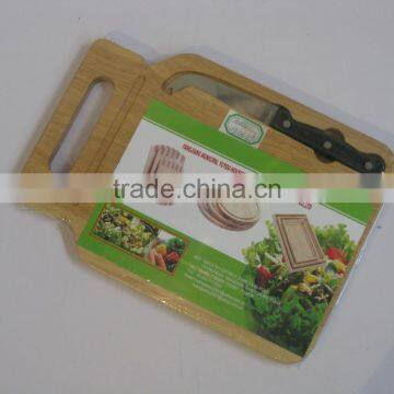wooden bread board with knife