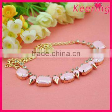 High end elegant pink resin handmade crystal necklace WNK-224