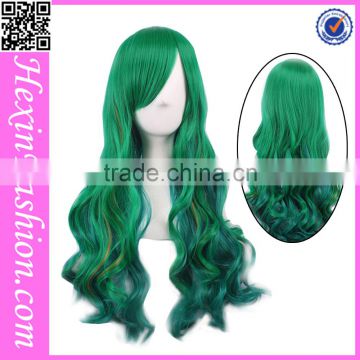 New Arrival 68 CM Loose Wave Green Silk Wig Cap