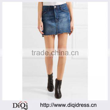 Wholesale Women Apparel Newest Patchwork Soft Denim Raw Hem Mini Mix Skirt(DQE0374SK)