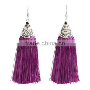Bohemian Jewelry Vintage Alloy Cap Long Colorful Tassel Charms Earrings for Women photo-6