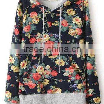 Fashionable flower patch color printed hoody design cheap Women wholesale crane sportswear