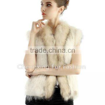CX-G-B-21D Raccoon Fur Trim Natural Genuine Rabbit Fur Women Fur Vest photo-4