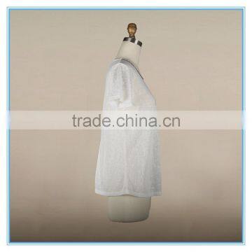 Fashion Woman Korean Lace Linen Fabric Blouse Beaded Neck Design photo-3