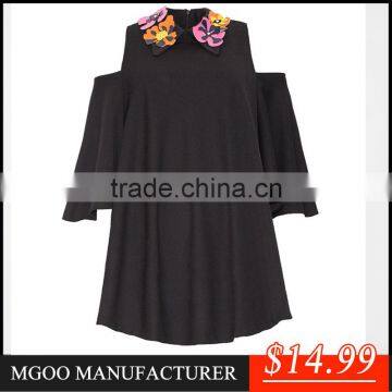 MGOO Dresses Good-Looking 2015 Little Black Women Dress Summer Style Off Shoulder Lovly A Line Dress With Colorful Shinning Neck photo-3