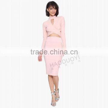 MGOO High Quality Factory Women Slinky Midi Skirts Pink Work Offices Suits Plain Slinky Skirts 15145A177 photo-4