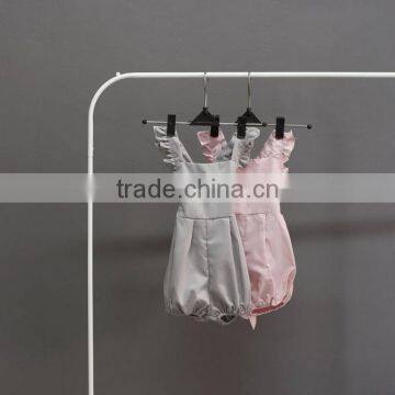 Boutique Flutter Sleeve Blue Girls Solid Color Cotton Jumpsuit Ruffle Baby Romper